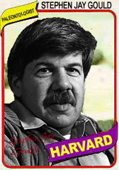 Stephen Jay Gould parody trading card in the same 1980 Fleer layout, team changed to Harvard, position changed to paleontologist.