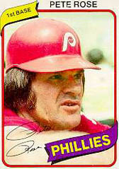 Pete Rose 1980 Fleer card, Phillies, late-career.
